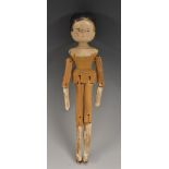 Folk Art - a softwood jointed doll, painted features,