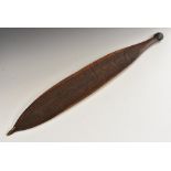 Tribal Art - an Australian Aboriginal woomera spear thrower, incise-carved with geometric motifs,