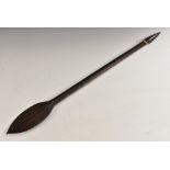 Tribal Art - a Polynesian hardwood paddle club, the leaf shaped head with central ridge,