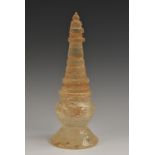 An Indian rock crystal vessel and cover, lofty finial, spreading foot,
