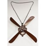 An early 20th century mahogany aeronautical model, of a quad-blade aeroplane propellor,