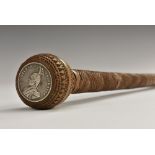 A 19th century Colonial hardwood gentleman's walking cane, chip carved with geometric motifs,