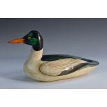 A Goosander Drake Decoy, by Samson, carved and painted wood,