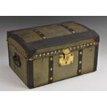 A 19th century travelling trunk, of small proportions, brass studded borders,