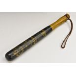 A Victorian constable's truncheon, painted with crowned VR cipher and inscribed Police,