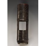A Chinese bamboo brush pot or incense holder,