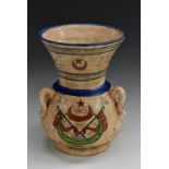 An Ottoman Turkish Islamic mosque lamp, painted in polychrome with star-and-crescent,