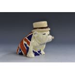A Royal Doulton Churchill Bulldog, with cigar and top hat, wearing a union jack, 7.