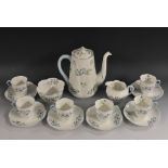 A Shelley Blue Rock pattern Dainty shape coffee set, for six comprising coffee pot, cream jug,