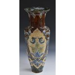 A Doulton Lambeth inverted baluster vase, tube lined and incosed,