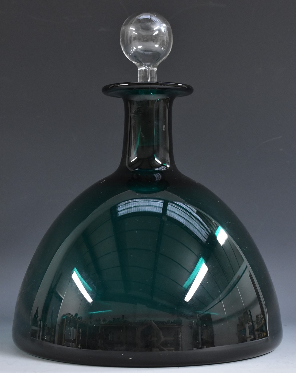 A Holmegaard domed green glass Gronland decanter, designed by Per Lutken,