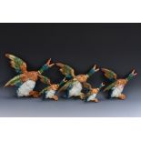 A set of five Beswick wall plaques, Flying Mallards, designed by Mr Watkin, 29.54cm - 14.