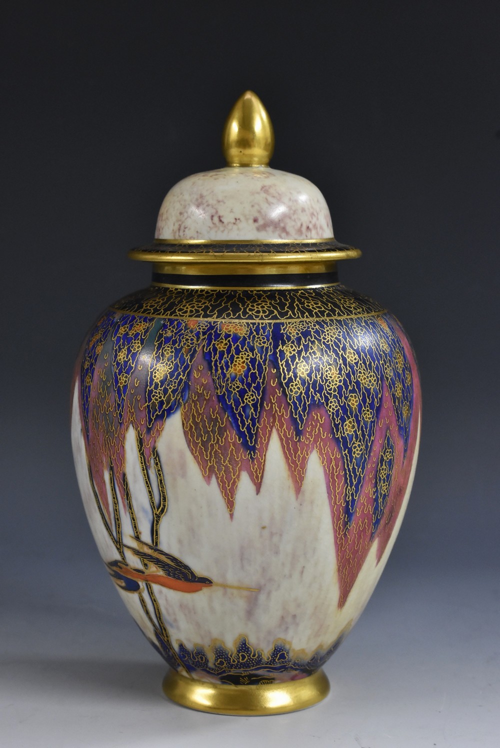 A Carlton Ware Tree and Swallow pattern ovoid ginger jar and cover,