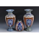 A pair of Bursley Ware Wood's Baghdad pattern baluster vases, designed by Frederick Rhead, 30.