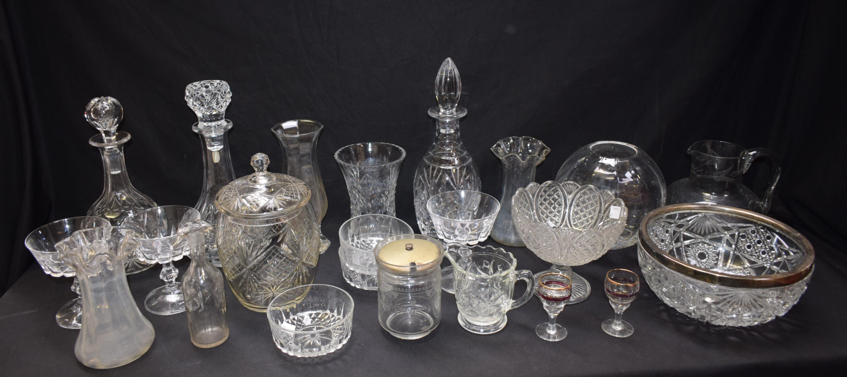 Glassware - cut glass decanters, vases, jugs,