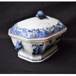 A Chinese canted rectangular tureen and cover, decorated in underglaze blue, with fence,