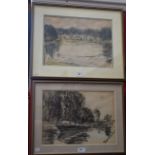 Frank Forty (Irish, 1902 - 1996) Quiet Waters, Blenheim and River Boat dated 2/7/69, charcoal,