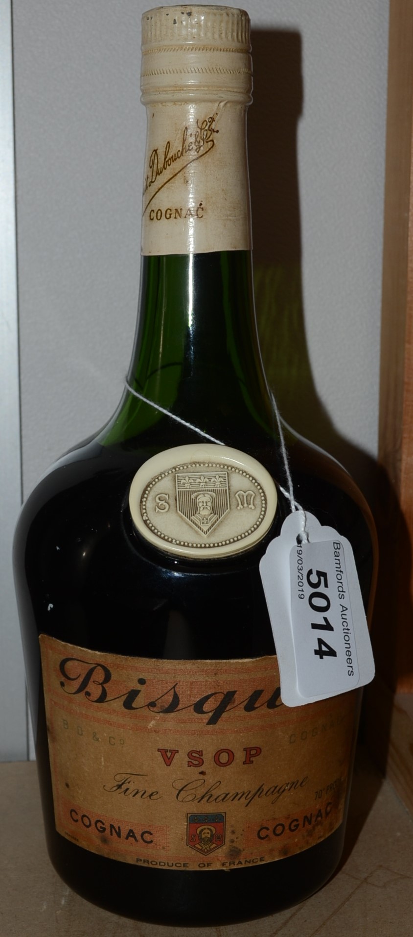 Alcohol - Bisquit VSOP Fine Champagne Cognac, 70° Proof, label to recto good, loss to verso,