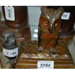 A Black Forest owl desk ink stand;