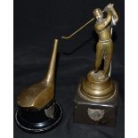 Golf - a bronze presentation figure, of a golfer taking a swing, canted square marble base,
