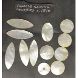 Gaming - early 19th century Chinese mother-of-pearl gaming tokens,