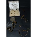 Gentleman's 9ct gold collar studs; a gold tooth; oriental bracelet, cufflinks,