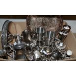 Metalware - a silver plated tea set on tray; a silver plated galleried tray;