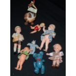 Dolls - early to mid 20th century plastic dolls, post boy, teddy,