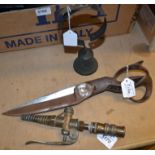 A pair of late 19th century steel tailor's shears; a brass Kismet gas jet;