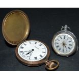 Watches - a Waltham Equity full Hunter gold plated cased pocket watch, white enamel dial,