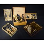 Chess - a travelling chess set, the two-tone hardwood box with hinged cover, 14.