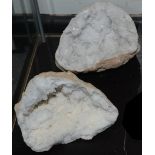 Geology - a quartz geode, bisected to expose crystalline matrix,