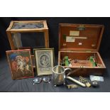 Boxes and Objects - a 20th century rectangular glazed and wooden table-top display case, 34cm high,
