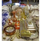 Metalware - a pair of 19th century open barley twist brass candlesticks,