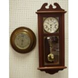 An early 20th Century Oak barometer, a cotemporary rapport Vienna clock (2).