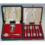 A Cased Silver Breakfast set, by Pinder Bros of Sheffield, comprising egg cup and spoon,