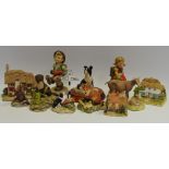 Two M J Hummel figures; various miniature Border Fine Art models including otters, foxes, sheep dog,