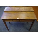 A George III oak sofa table, single cock beaded drawer to frieze,