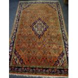 A Hand Woven Persian Bijar Rug, geometric and floral designs in Taupe indigo,