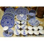 A Chinese blue and white porcelain dinner service for six comprising; dinner plates,