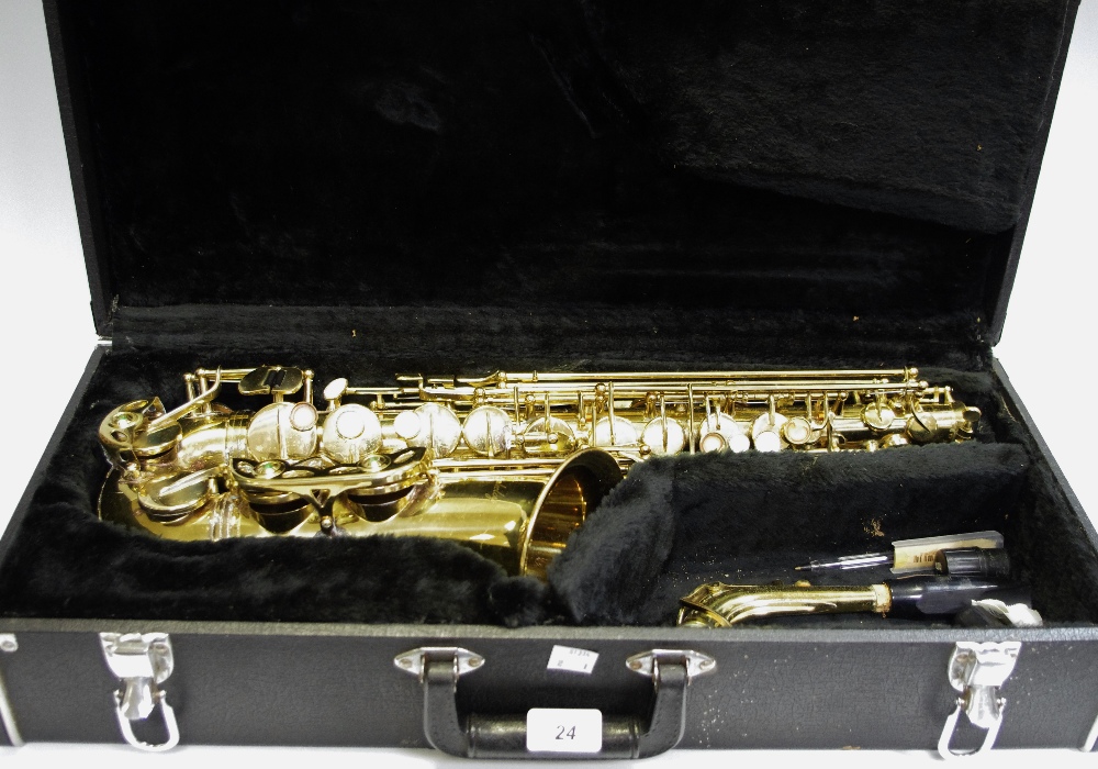 A Barkley Saxophone cased.