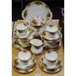 A Royal Albert Old Country Roses pattern tea service for six including tea cups, saucers, teapot,