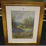 J.P. Wale Countryside Scene Watercolour, framed.