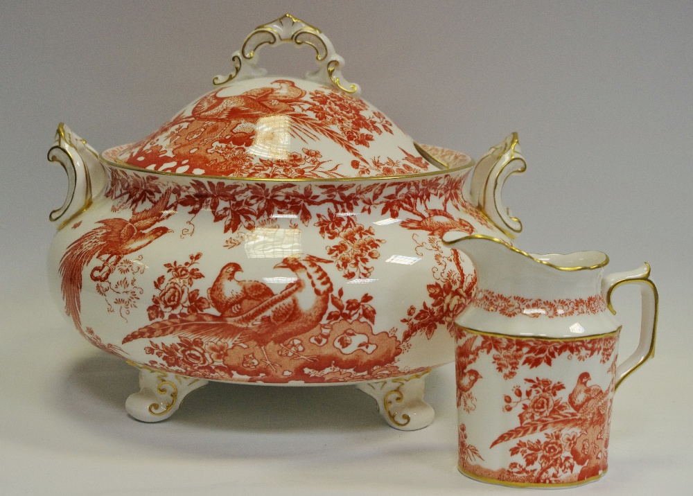 A Royal Crown Derby red Avesbury pattern soup tureen and cover, seconds, a similar milk jug.