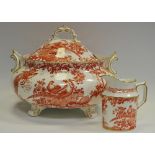 A Royal Crown Derby red Avesbury pattern soup tureen and cover, seconds, a similar milk jug.