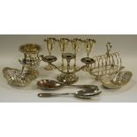 Plated Ware - a toast rack, goblets, sweetmeat dishes, fruit spoons.