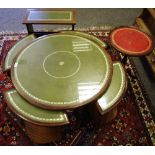 A reproduction mahogany leather inlaid nested circular coffee table;