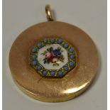 ****WITHDRAWN****A 9ct rose gold circular locket, with a central enameled panel,