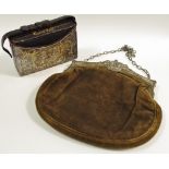A Victorian silver mounted velvet evening bag/ purse, London 1881, a silver mounted hymn book,