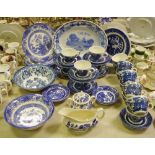 Blue and White including Stoke potteries Delph meat plate, old willow ironstone tea cups, saucers,